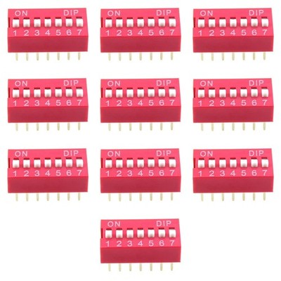 10PCS DIP Switch DIP Switch Pitch 2.54MM Red Inline 7 Position Dip Switch for...