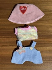 Labubu Love Bucket Hat Outfit – Pink Overalls and Brown Bear Tee Set