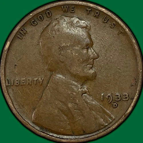 1933-D Lincoln Wheat Cent Fine F Coin #34953
