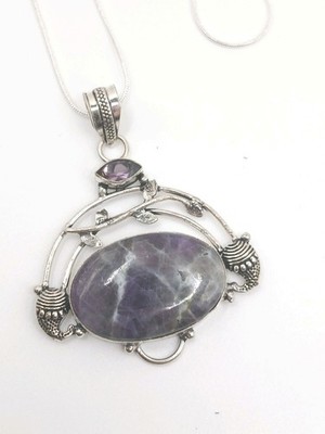 Handcrafted Amethyst Pendant Necklace Silver Tone Bezel Purple Amulet