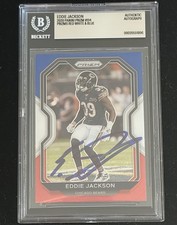 Eddie Jackson Signed 2020 Prizm Red White and Blue #194 BAS Beckett Autograph