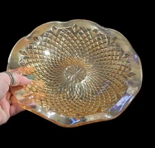 VTG 1947 Marigold Carnival Jeanette Glass Bowl Serving Or Decor Diamond Pattern