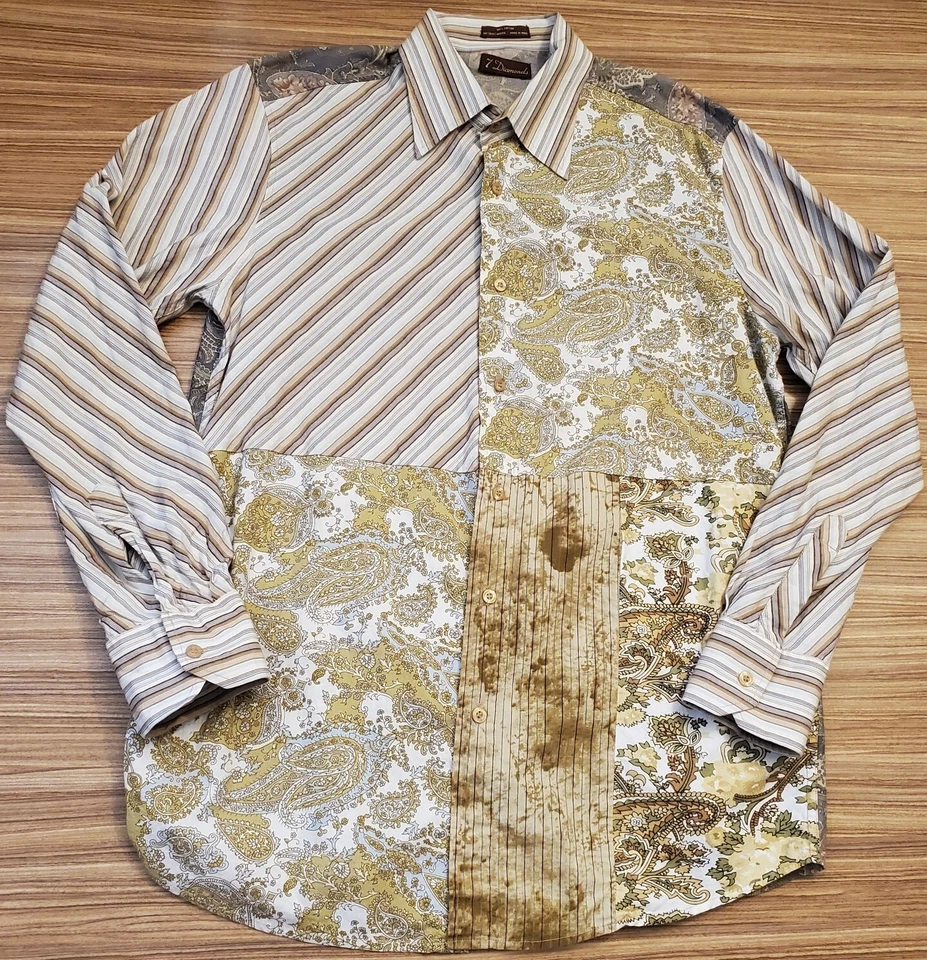 CAMISA 7 DIAMANTES BOTÓN-Frontal Cachemira Rayas PREMIUM Mediana VESTIDO PARA HOMBRES M Algodón Foto 2 de 3