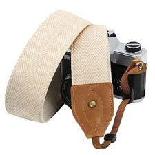 Camera Strap - 2" 2 inch Wide / Adjustable 31.5 60.5 inch Beige White Twill