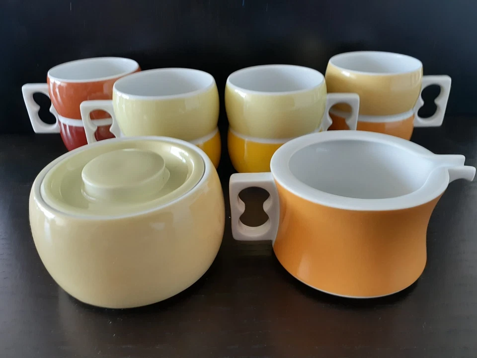 Conjunto Vintage Block Chromatics Arzberg 4 Canecas, Creme Laranja e Açúcar Amarelo com Tampa - Imagem 2 de 4