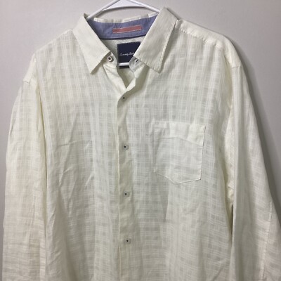 Tommy Bahama Linen Blend Textured Long Sleeve Mens Shirt Cream Off White Large 