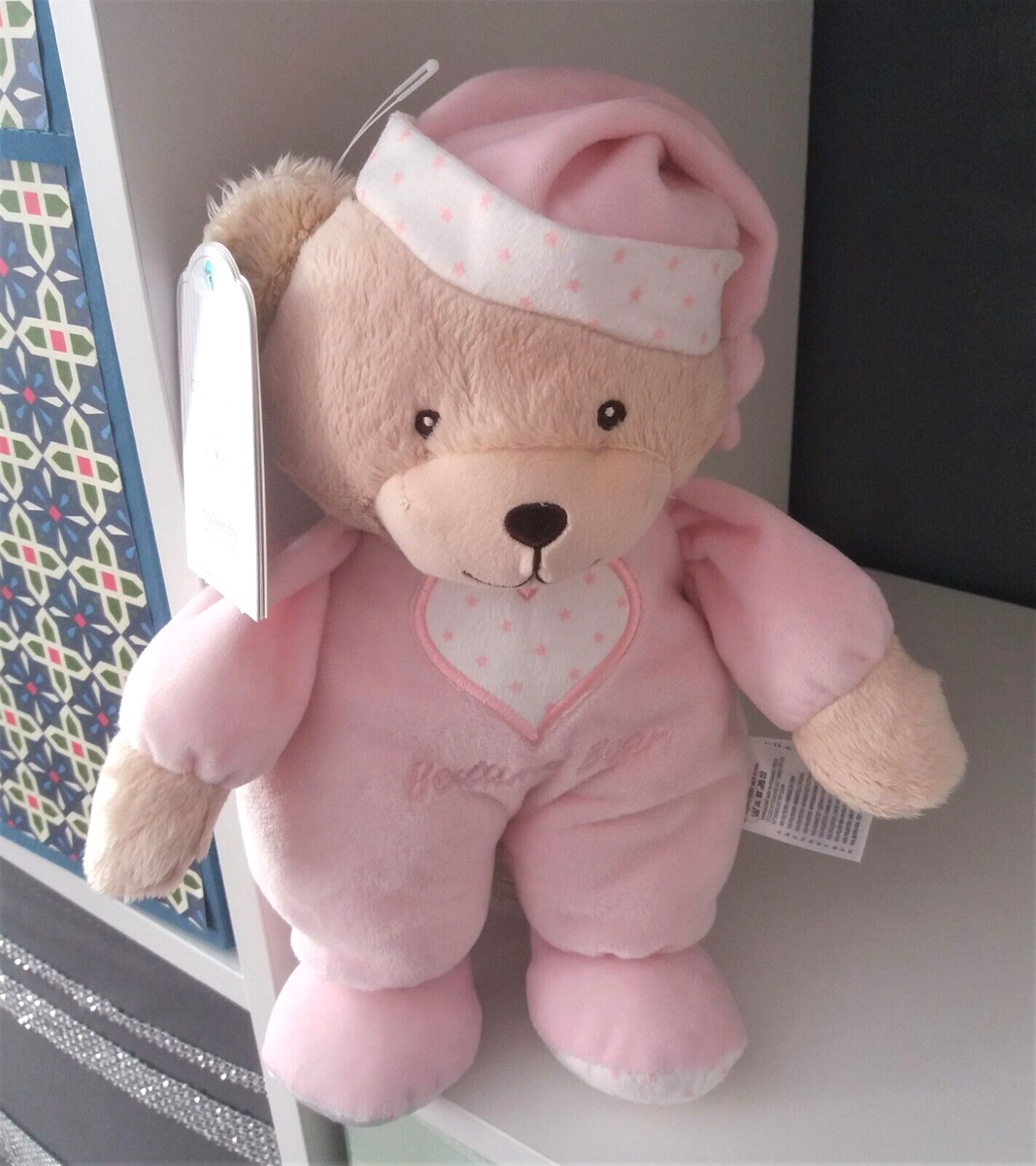 Mothercare Pink Bedtime Bear Soft Big Heart Stars Teddy