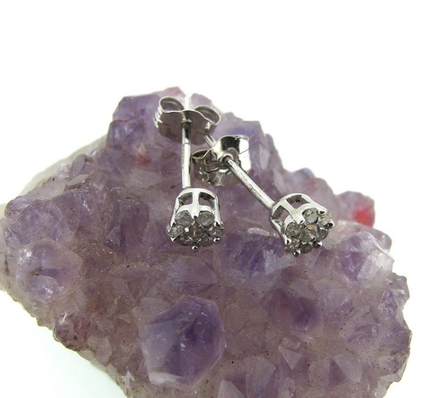 .15 ct tw Diamonds Round Cut 14k White Gold Butterfly Backs Stud Earrings - Picture 3 of 5