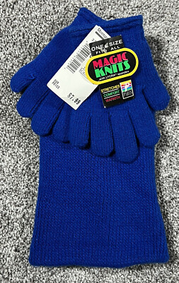 Paris Accessories Magic Knit Hat Glove Set Royal Blue Montgomery Ward NWT Vtg