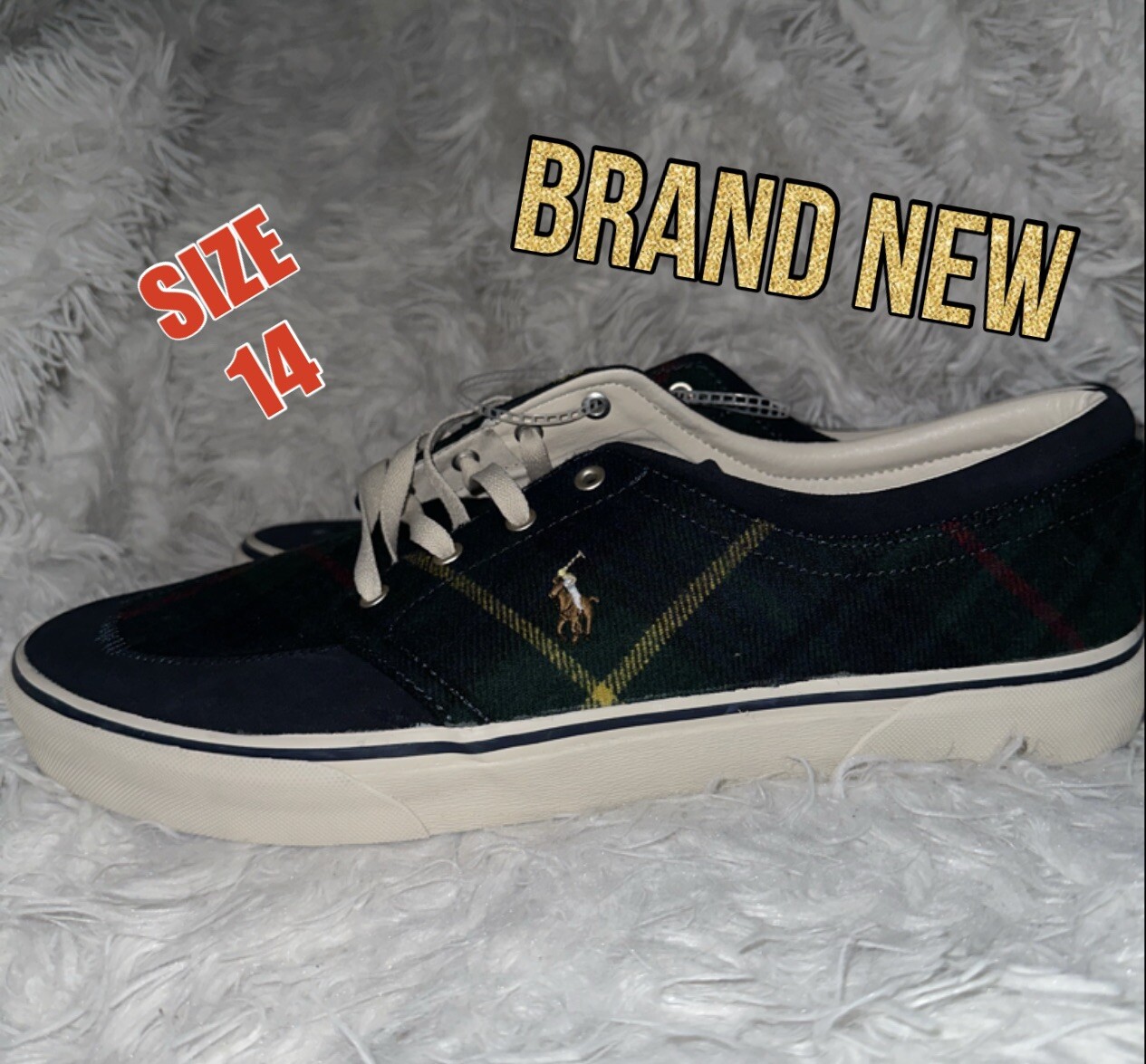 PONY POLO Ralph Lauren scarpe uomo TAGLIA 14 Faxon x lana a quadri pelle scamosciata NUOVISSIME