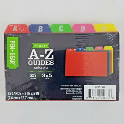 Pen Free 3 Day Shipping Gear 3x5 A-Z Poly Index Card Guides New