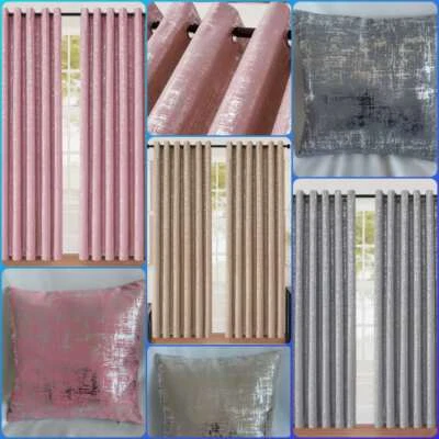 Grey Eyelet Curtains Thermal Blackout Ring Top Silver Metallic Energy Saving - Image 1 of 4
