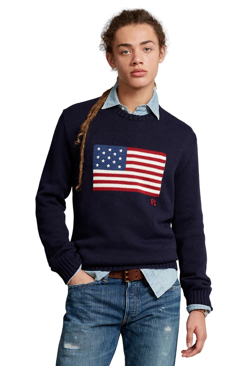 Navy American Flag Cotton Intarsia Sweater