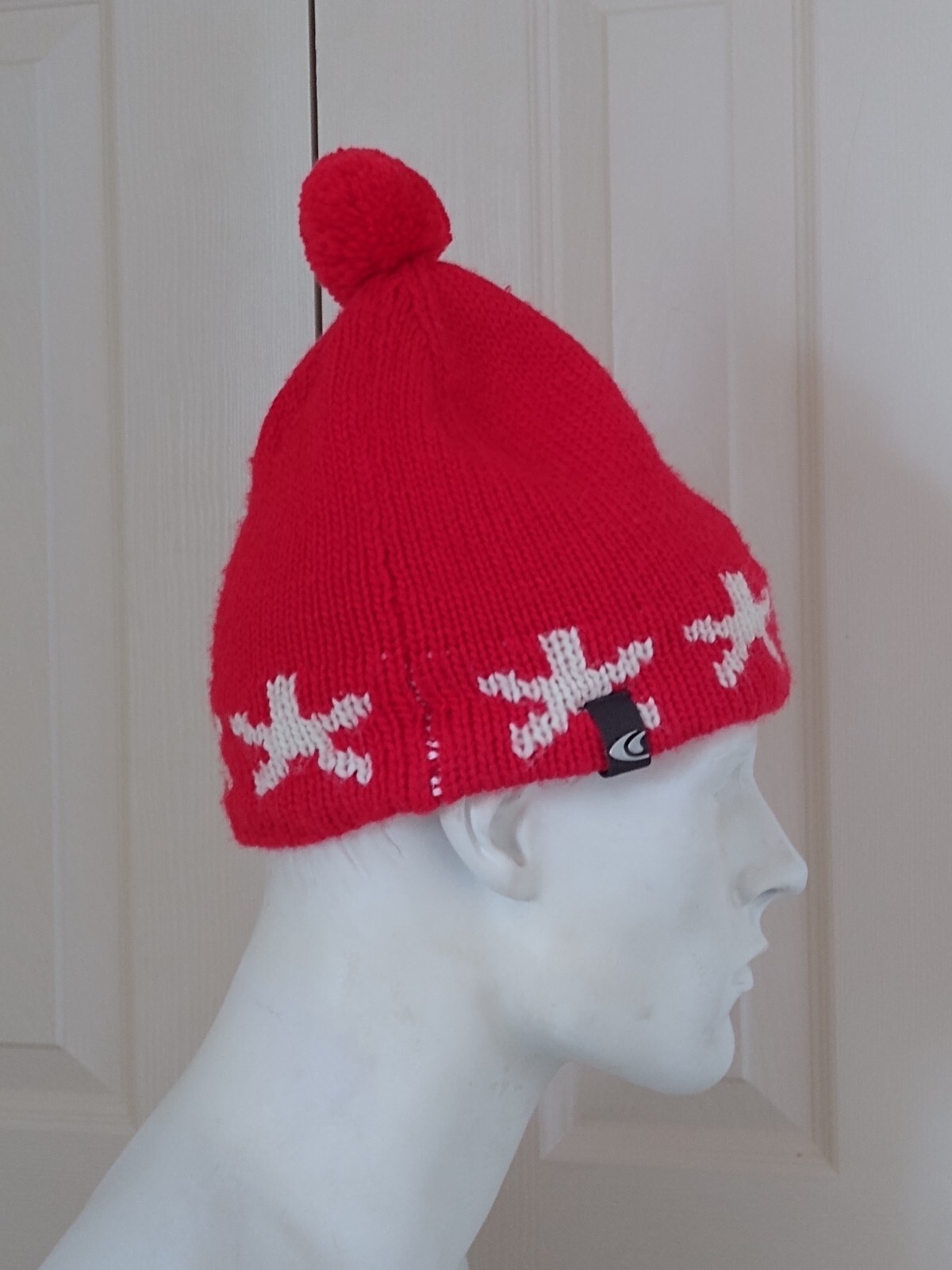 Salomon Maglia Rossa Inverno Sci Bobble Cappello Inverno Foderato Pile Foderato Design Fiocco di Neve