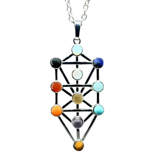 Lebensbaum Sefirot AnhäNger Edelstein 11 Chakra Kristall Halskette Schmuckbox-image