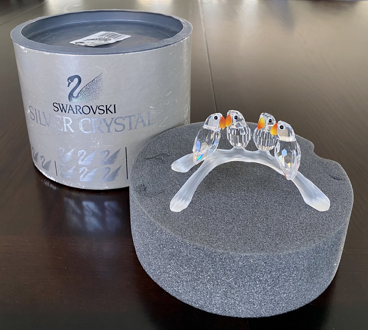 Swarovski Crystal Four Baby Lovebirds On A Branch Figurine