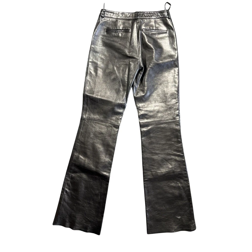 Pantalones Vakko Negros 100% Lana de Cordero Cuero Pierna Acampanada Motociclista Retro Mujeres Talla 2 Foto 2 de 4