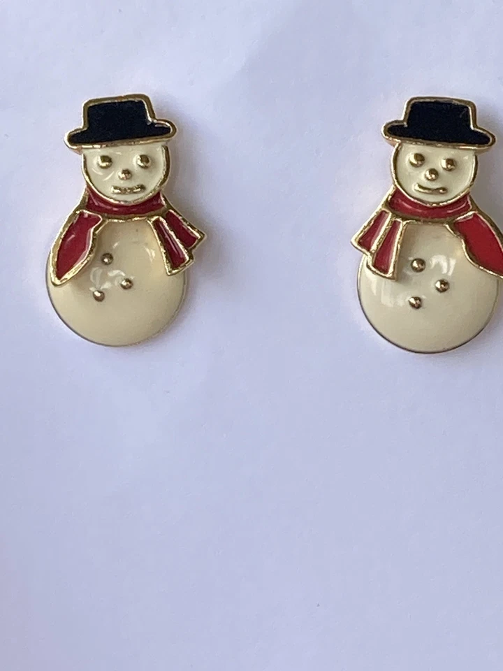 雅芳雪人穿孔耳环带帖子签名雅芳红色围巾黑色帽子 — 第 2/4 张图片