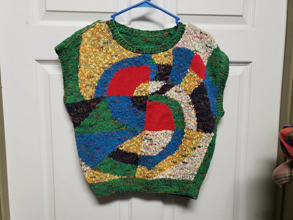 Suéter De Colección Mujer Años 70 Talla S Azul Rojo Verde Amarillo Beige Manga Gorra Foto 2 de 4