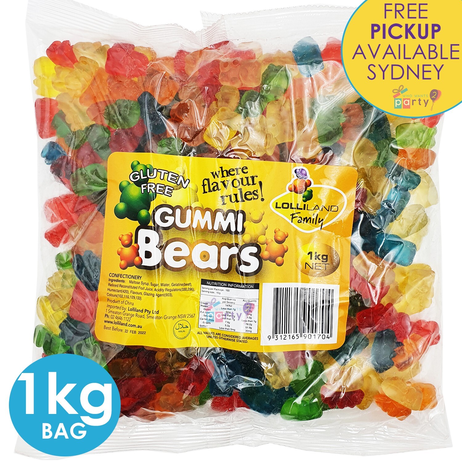 1KG BULK BAG GUMMI BEARS GLUTEN FREE GUMMY LOLLIES BIRTHDAY PARTY