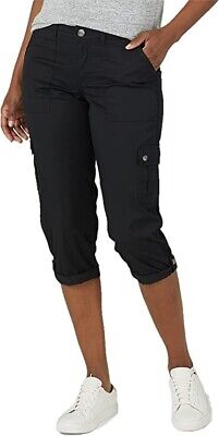 Lee Women's Flex-To-Go Relaxed Fit Cargo Capri Pants, Black, 4 (Medium)