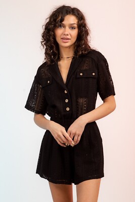 FP Lace Crochet Half Button Down Romper Size S D33 | eBay