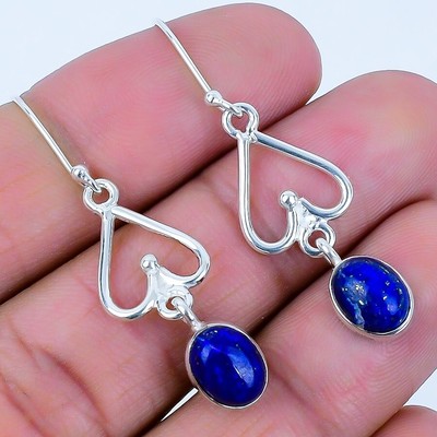 Lapislazuli Edelstein 925 Silber Verlobungshaken Ohrhänger Ohrringe Schmuck