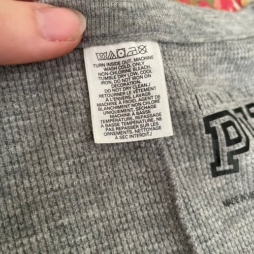 Victorias Secret PINK One piece pajama M FairIsle Thermal Gray Butt Flap Pjs - Picture 4 of 10