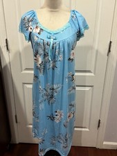 Women Short Sleeve V Neck Nightgown Lt Blue Multi Floral Size S/M 40"L x 19"W