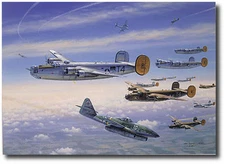 R-Bar Over Bielefeld by Jim Laurier - B-24 Liberators & Me-262 - Aviation Art