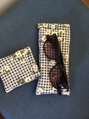Handmade quilted padded Glasses Money Case Pouch kiss snap