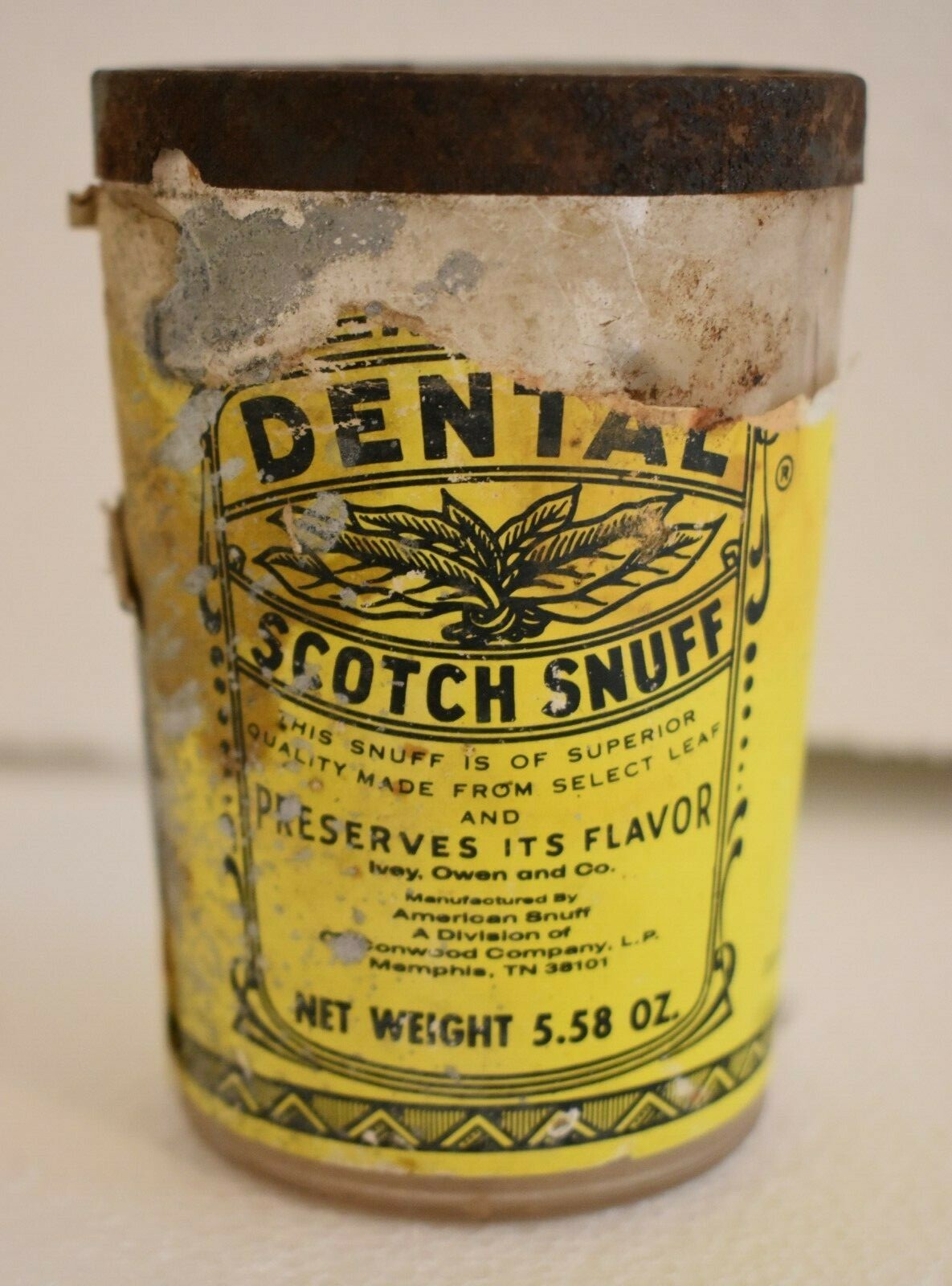 Vintage Dental Scotch Snuff Container and Metal Lid 4 1/8 inches tall