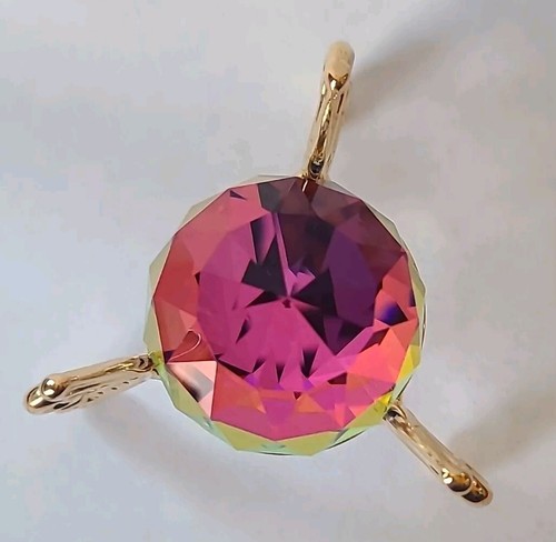 Vtg Swarovski Signed Silver Crystal Round Paperweight Gold Tone 3 Legged Stand - Picture 8 of 22