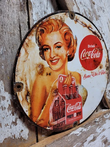 VINTAGE COCA COLA PORCELAIN SIGN OLD COKE SODA BEVERAGE POP DRINK WOMAN LADY 12"