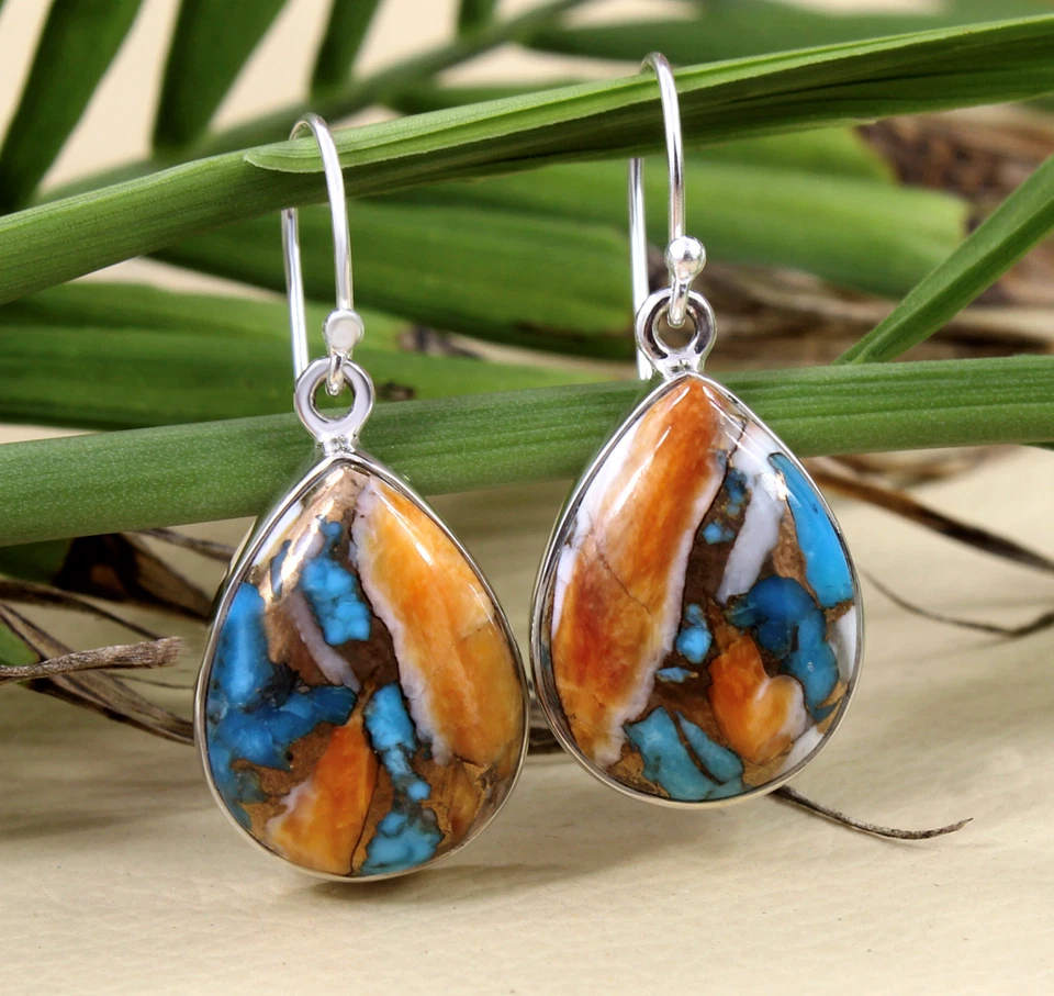 Oyster Copper Turquoise Solid 925 Sterling Silver Popular Women Earring, M428 - Image 4 of 4