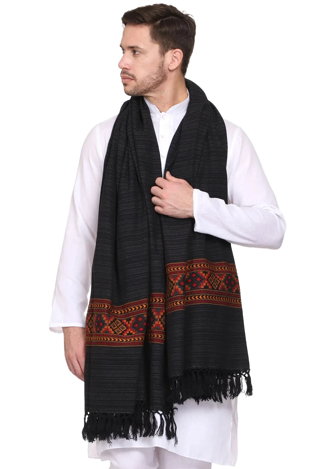 Blend Shawl Men's Embroidered Woven Poly Wool Indian Wool Shawl Pashmina Stole