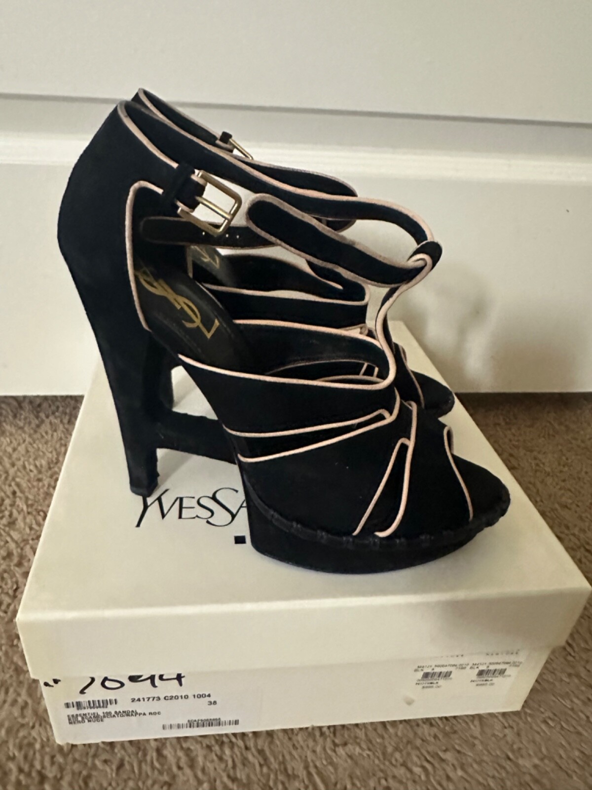 Yves Saint Laurent Pre-owned Black/Pink Platform Heel Sandals Size 38