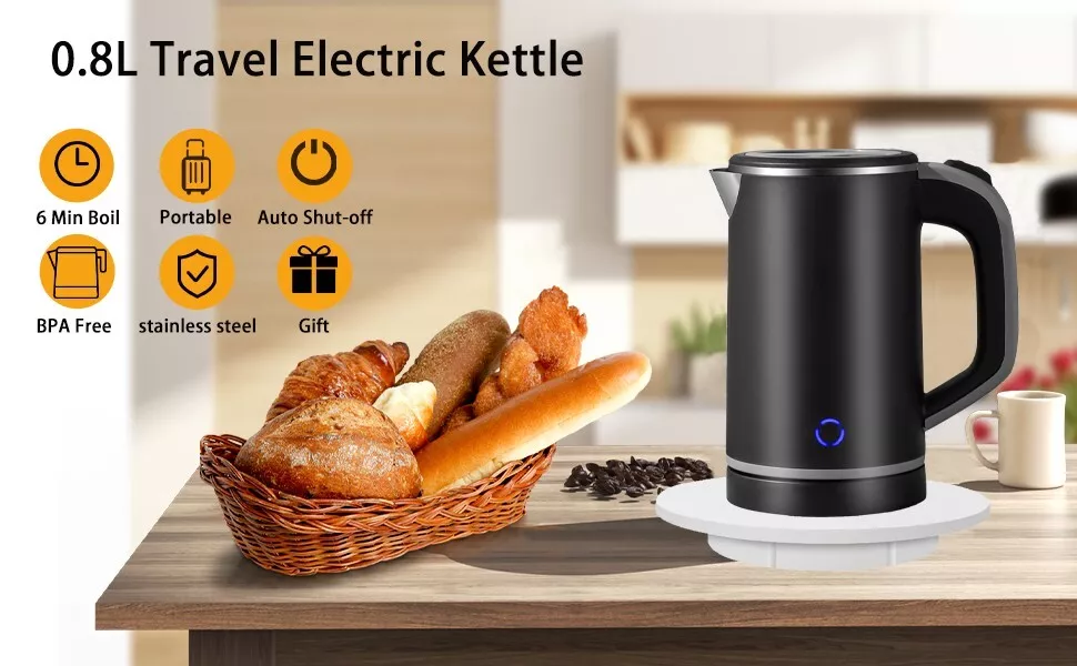 Dezin Electric Kettle, 0.8L Portable Travel Kettle with Double Wall