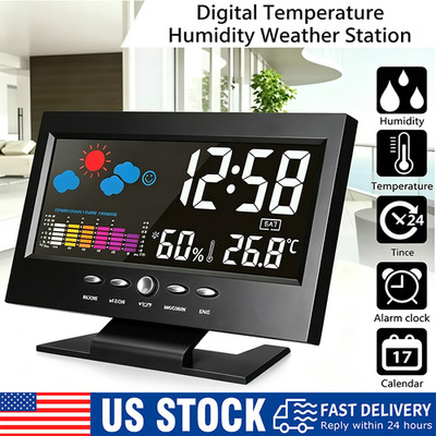 LED Digital Alarm Clock Snooze Calendar Thermometer Hygrometer Weather Display