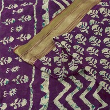 Sanskriti Vintage Sarees Purple Pure Cotton Batik Printed Sari 5 Yd Craft Fabric