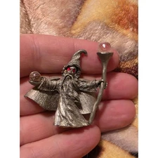 Vtg Spoontiques CMR590 Pewter Fantasy Wizard Figurine Crystal Red Eyes Magic