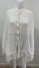 Montgomery Ward Vintage Women  s Cable Knit Button Up Poncho Shawl Boho
