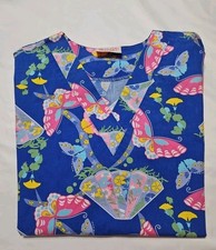 Fashion Scrubs Small S SM Butterfly Flowers Scrub Shirt Top T12
