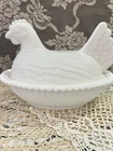 Vintage Indiana Glass Hen On A Basket Nest White Milk Glass 7 X 5.25 Inch White