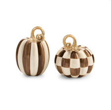 MacKenzie-Childs Chocolate Check and Stripe Petite Pumpkins, Set of 2, New