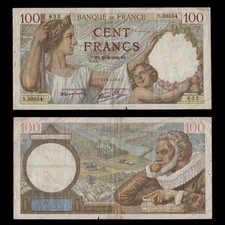Vintage FRANCE 100 FRANC P-94 Circulated Note 23•4•1942 SEE PHOTOS Lot BX-383