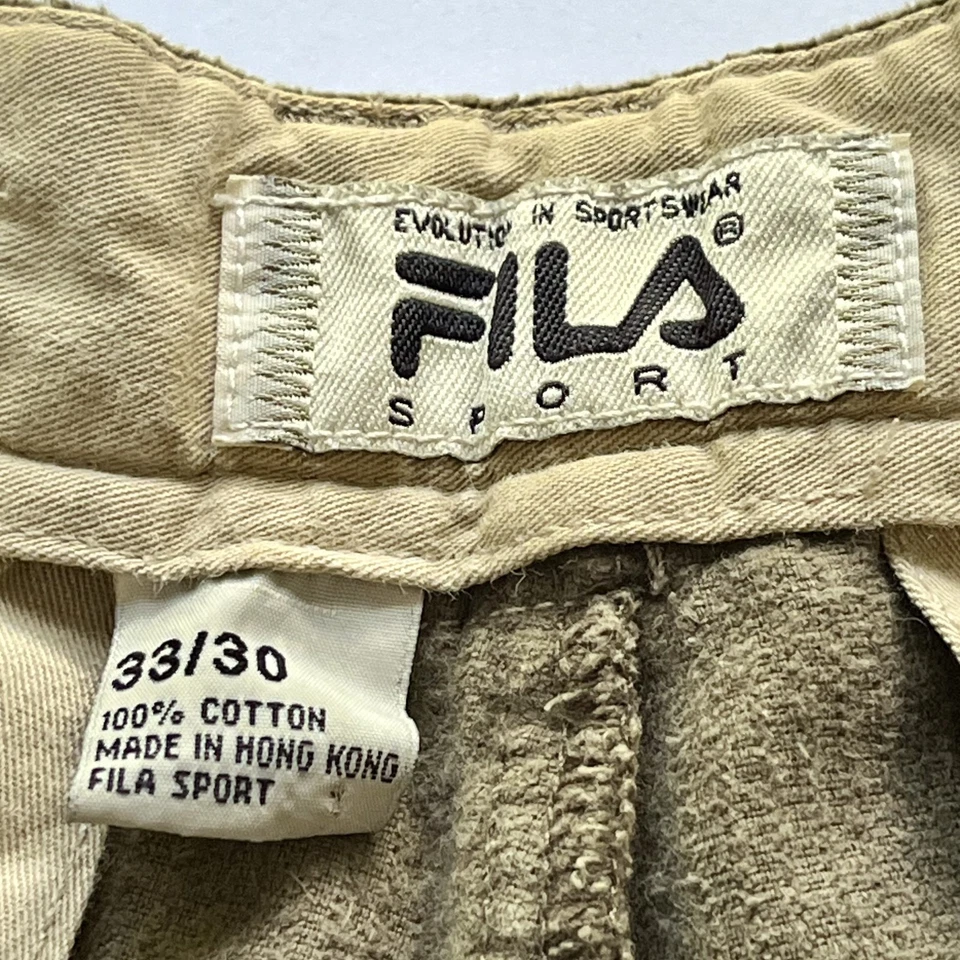 Pantalones plisados de pana de ballena anchos deportivos FILA vintage años 90 verde oliva para hombre 33x30 Foto 4 de 4