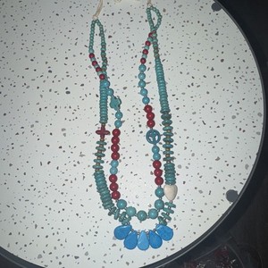 Red Coral And Turquoise Double Strand Necklace