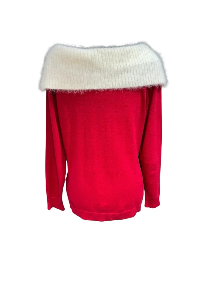 Suéter de Colección Berek Rojo Blanco Estrás Angora Algodón Adorno Vacaciones Navidad Talla L Foto 2 de 4
