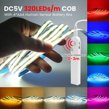 High Density COB LED Strip Lights PIR Motion Sensor 5V Tape AA Battery Operated